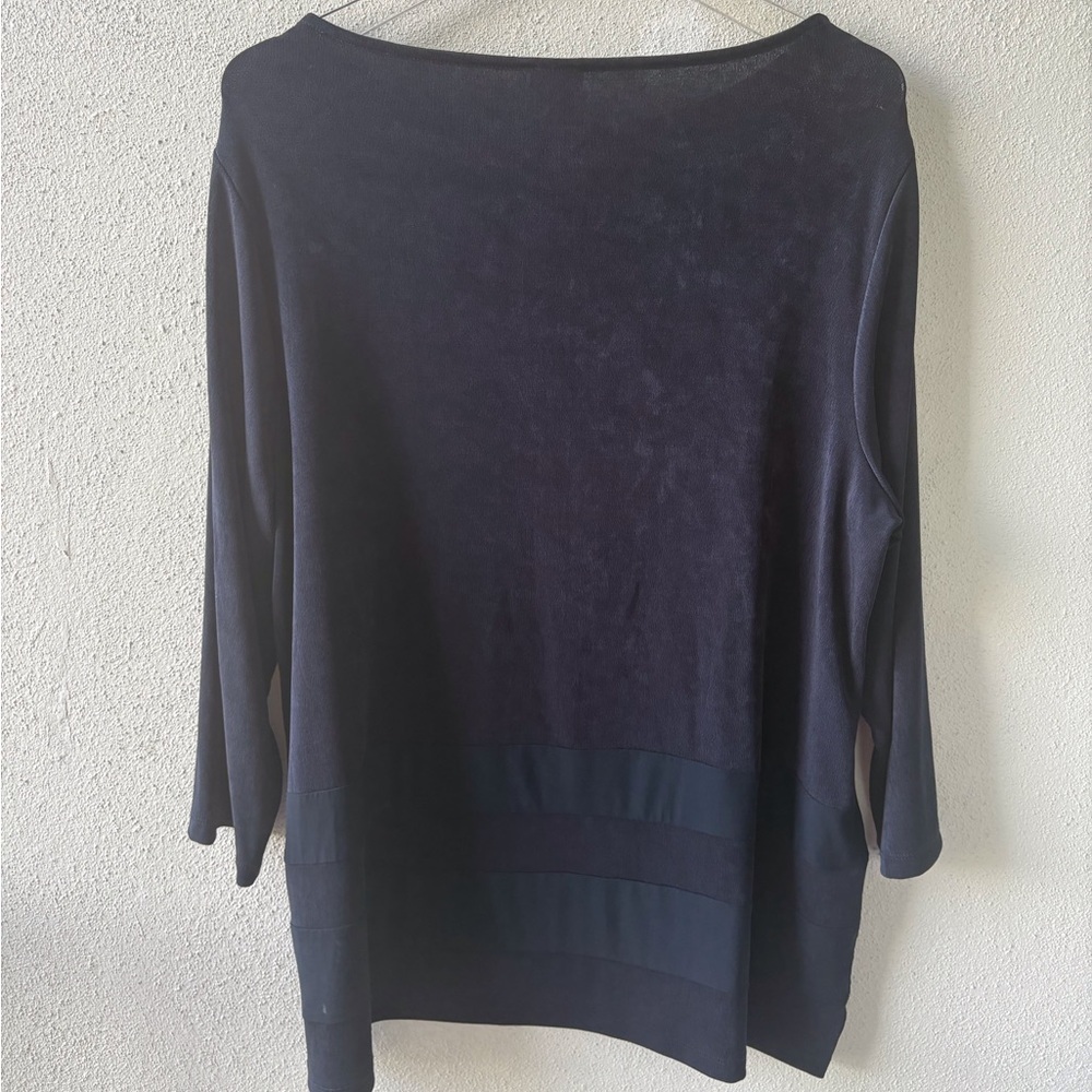Chico’s Travelers Navy Blue Size 16/18 Tunic 3/4 Sleeve Round Neck Travel Casual - Picture 3 of 11